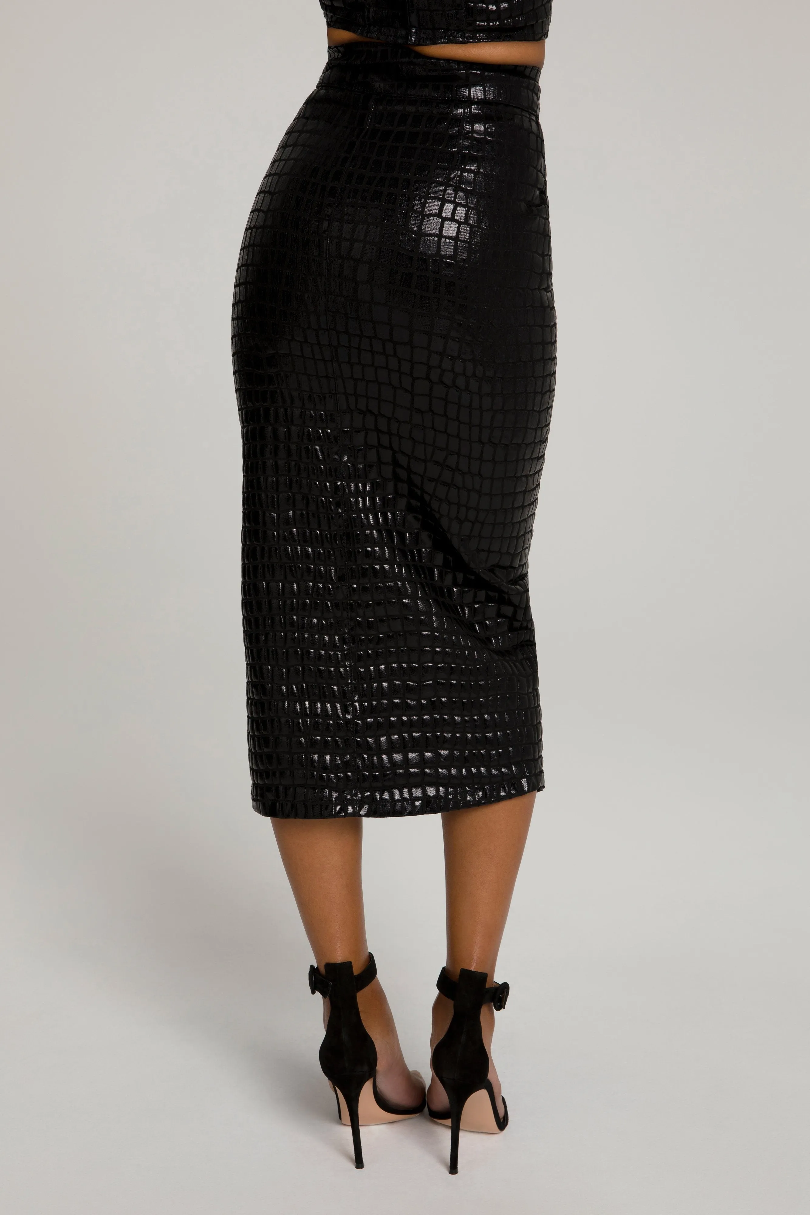 CROC POWER PENCIL SKIRT | BLACK CROC001