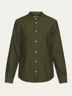 Custom fit linen stand collar shirt - Burned Olive