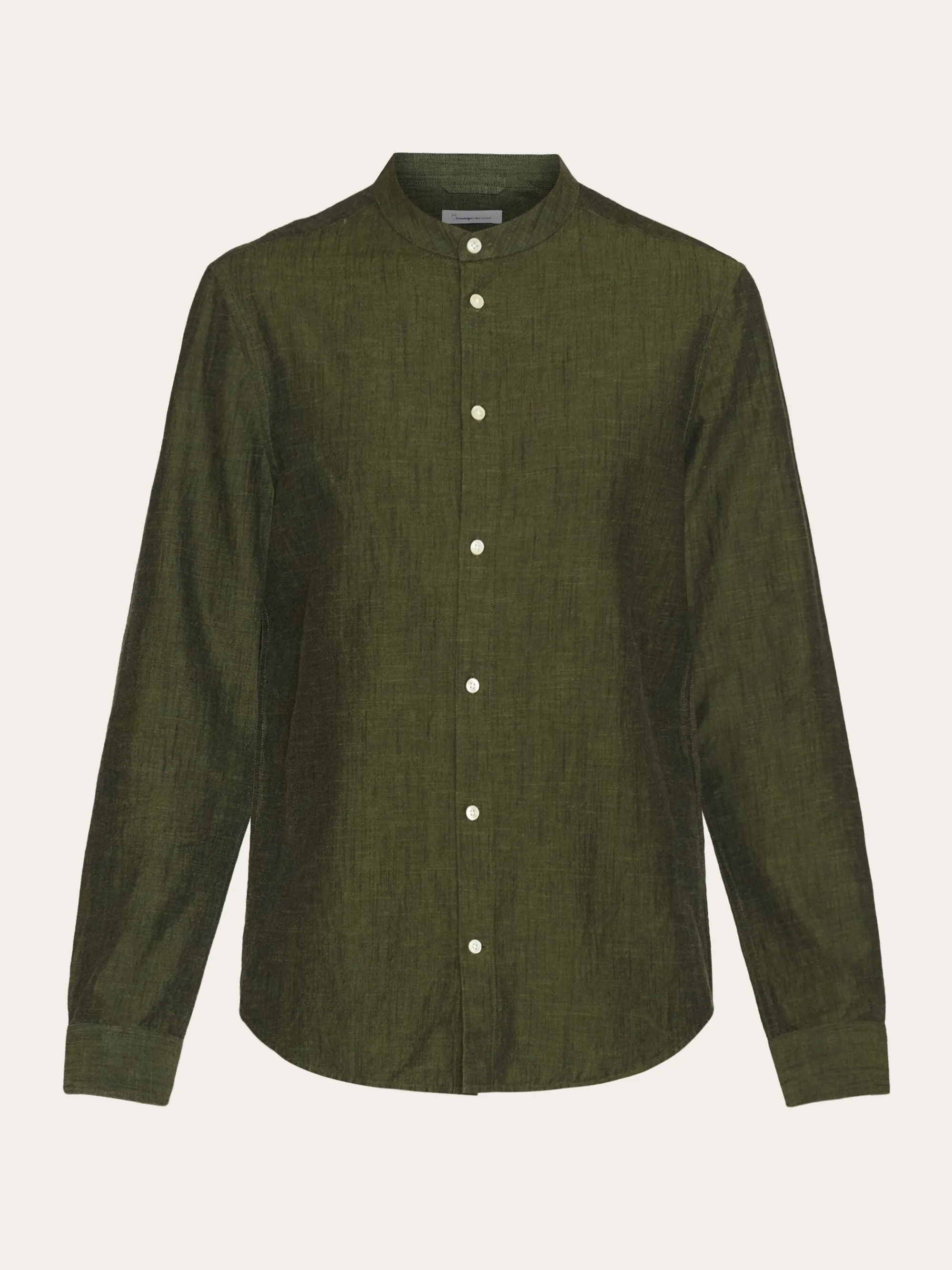 Custom fit linen stand collar shirt - Burned Olive