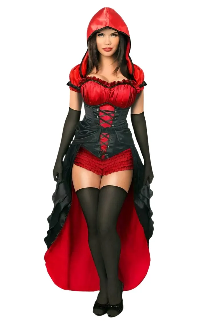 Deluxe Five Piece Red Hot Riding Hood Corset Costume