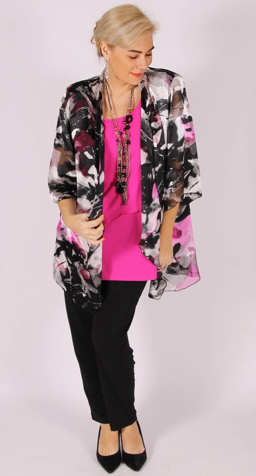 Deluxe Silk Waterfall Jacket Cerise