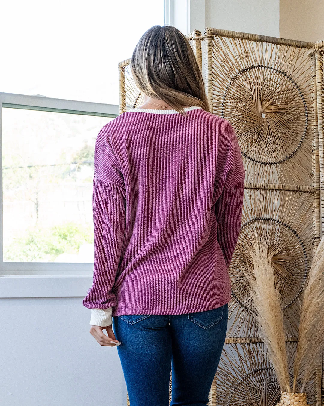 Don't Go Contrast Corded Top - Plum