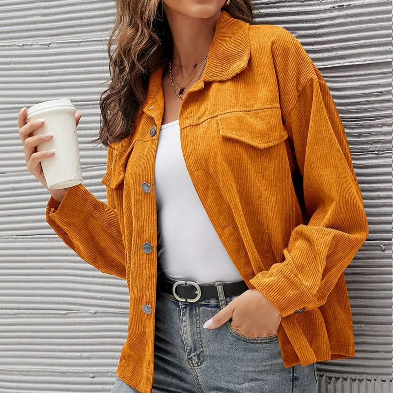 Fashionkova  New Autumn Winter Corduroy Jacket Women Casual Long Sleeve Female Clothing Buttons Coats Women Tops Outwear Windbreaker  23270