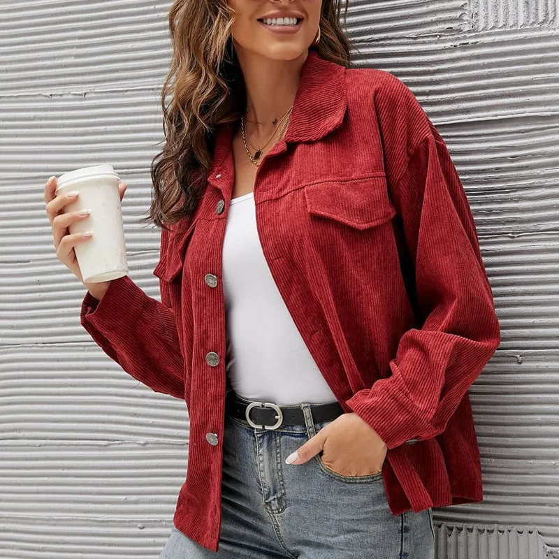 Fashionkova  New Autumn Winter Corduroy Jacket Women Casual Long Sleeve Female Clothing Buttons Coats Women Tops Outwear Windbreaker  23270