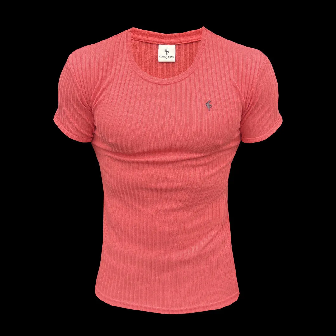 Father Sons Classic Coral / Black Ribbed Knit Super Slim Short Sleeve Crew - FSH1086