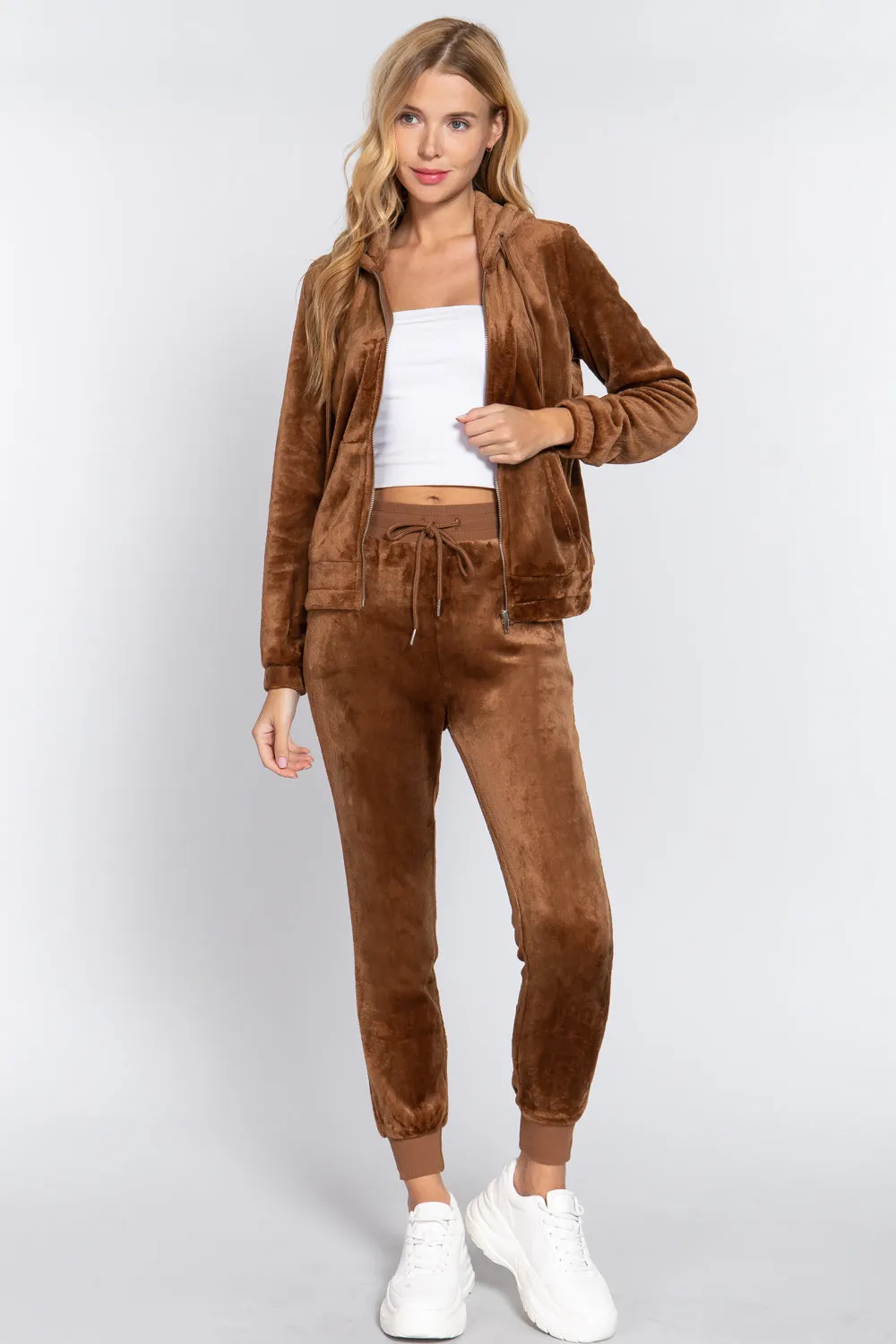 FAUX FUR JACKET & JOGGER PANTS SET