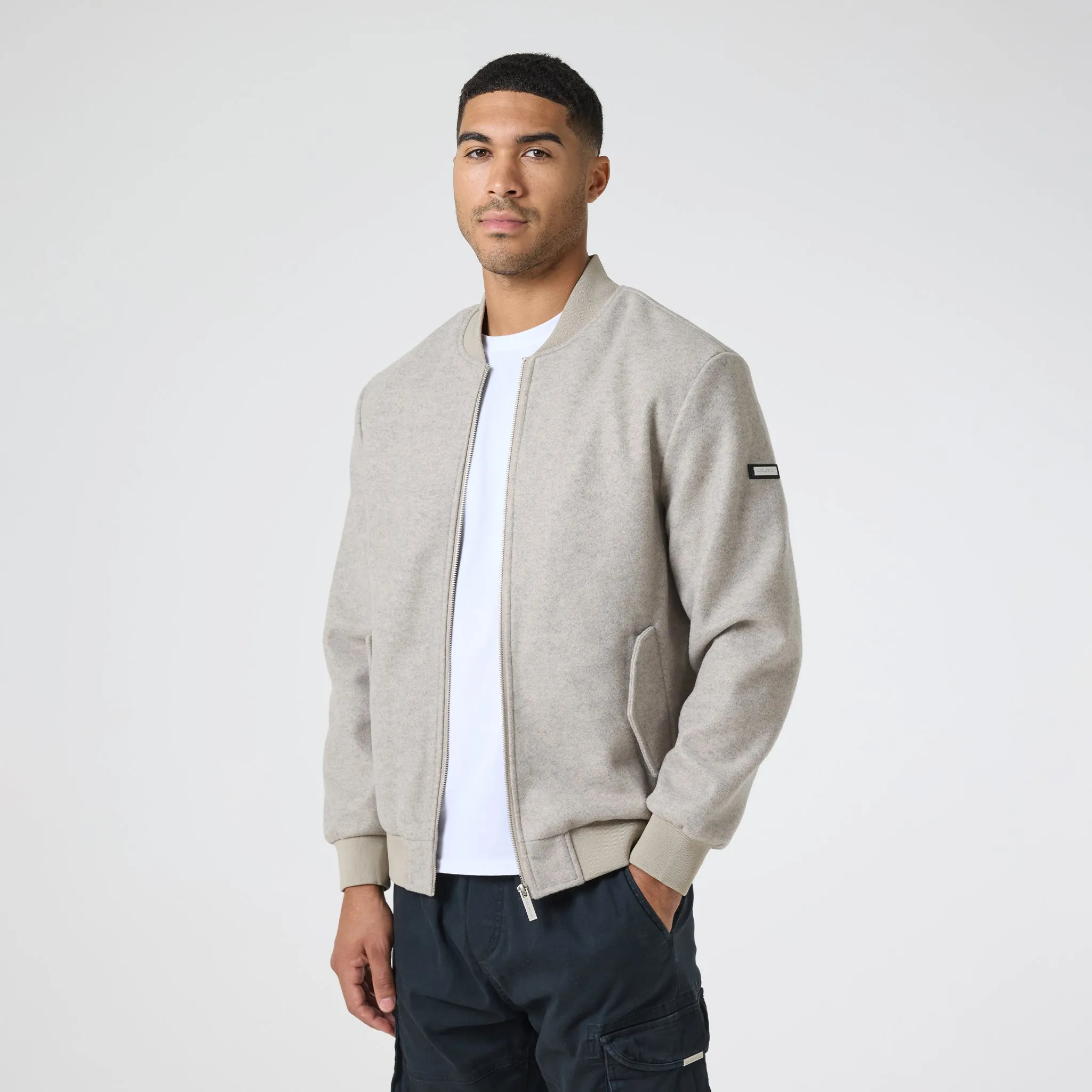 Faux Wool Smart Bomber | Taupe