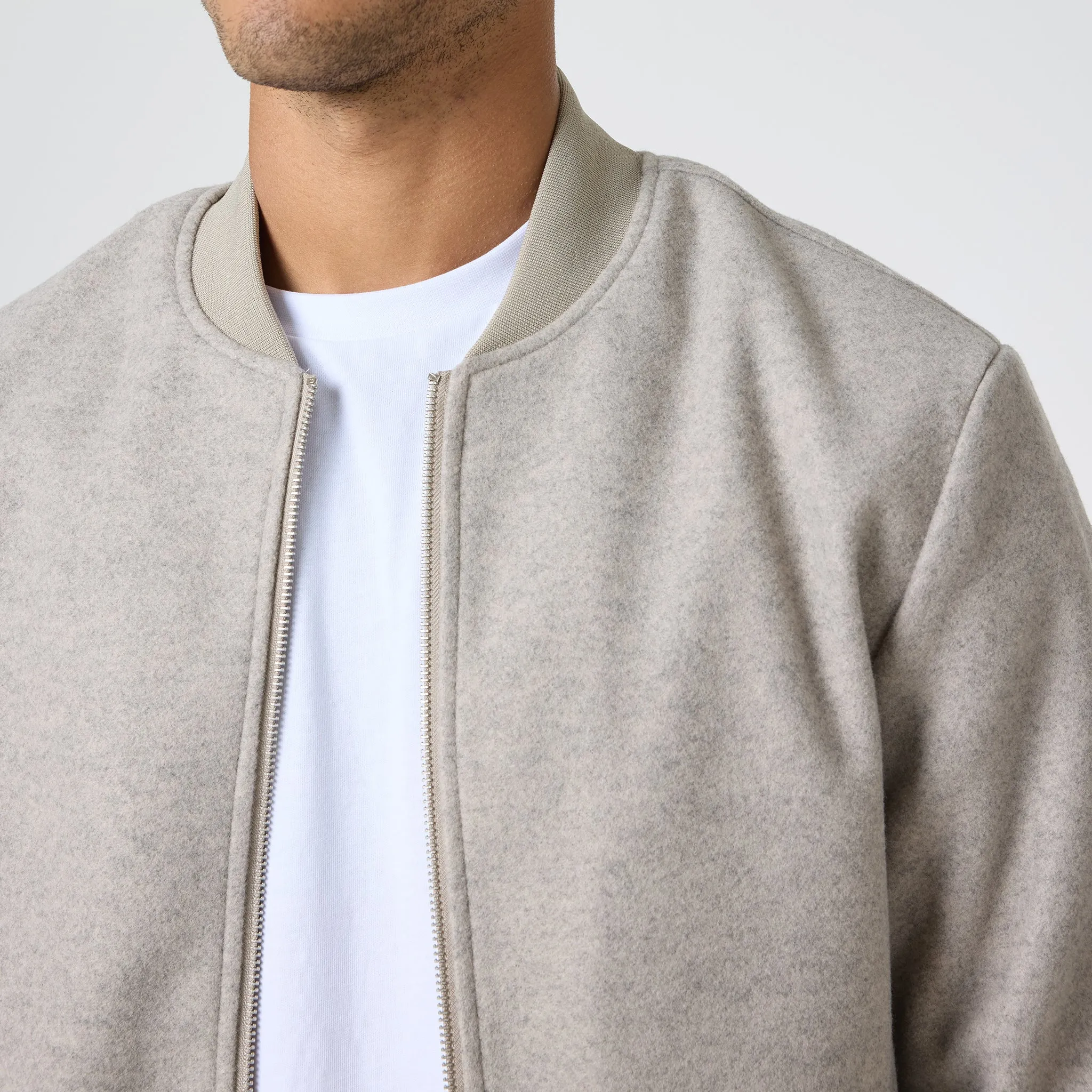 Faux Wool Smart Bomber | Taupe