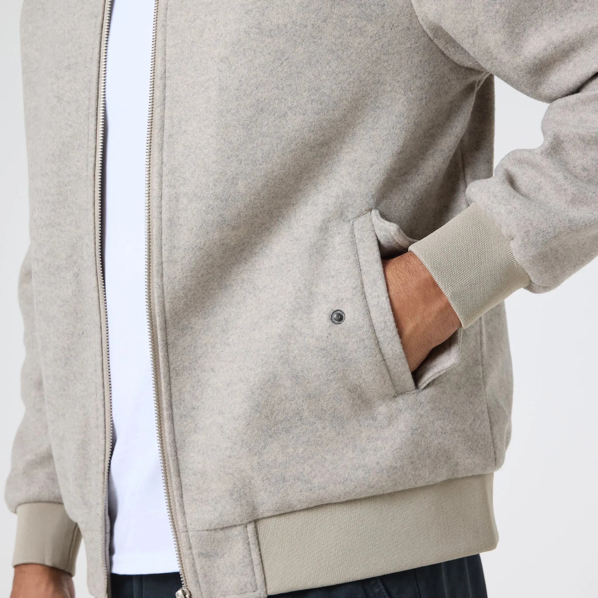 Faux Wool Smart Bomber | Taupe