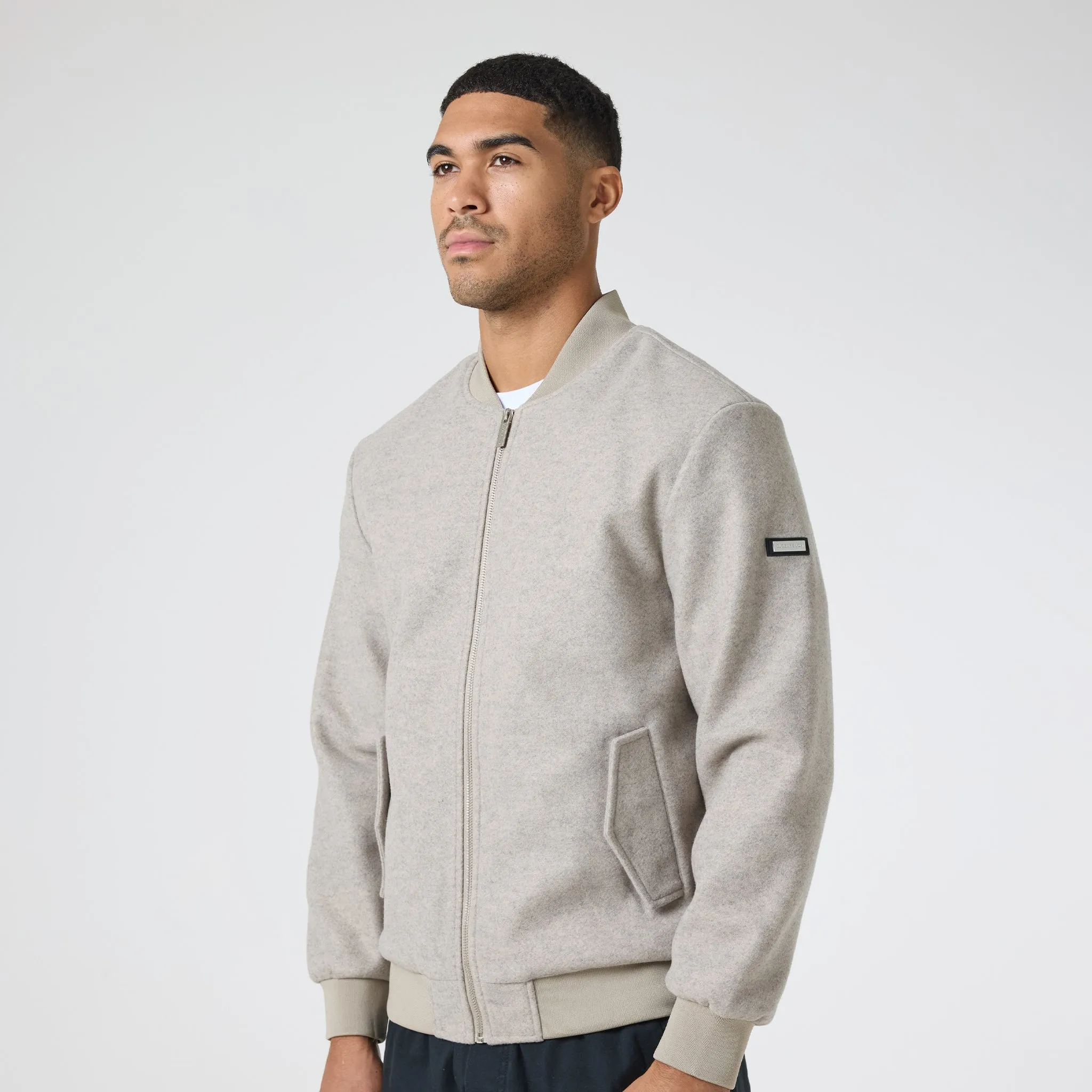 Faux Wool Smart Bomber | Taupe