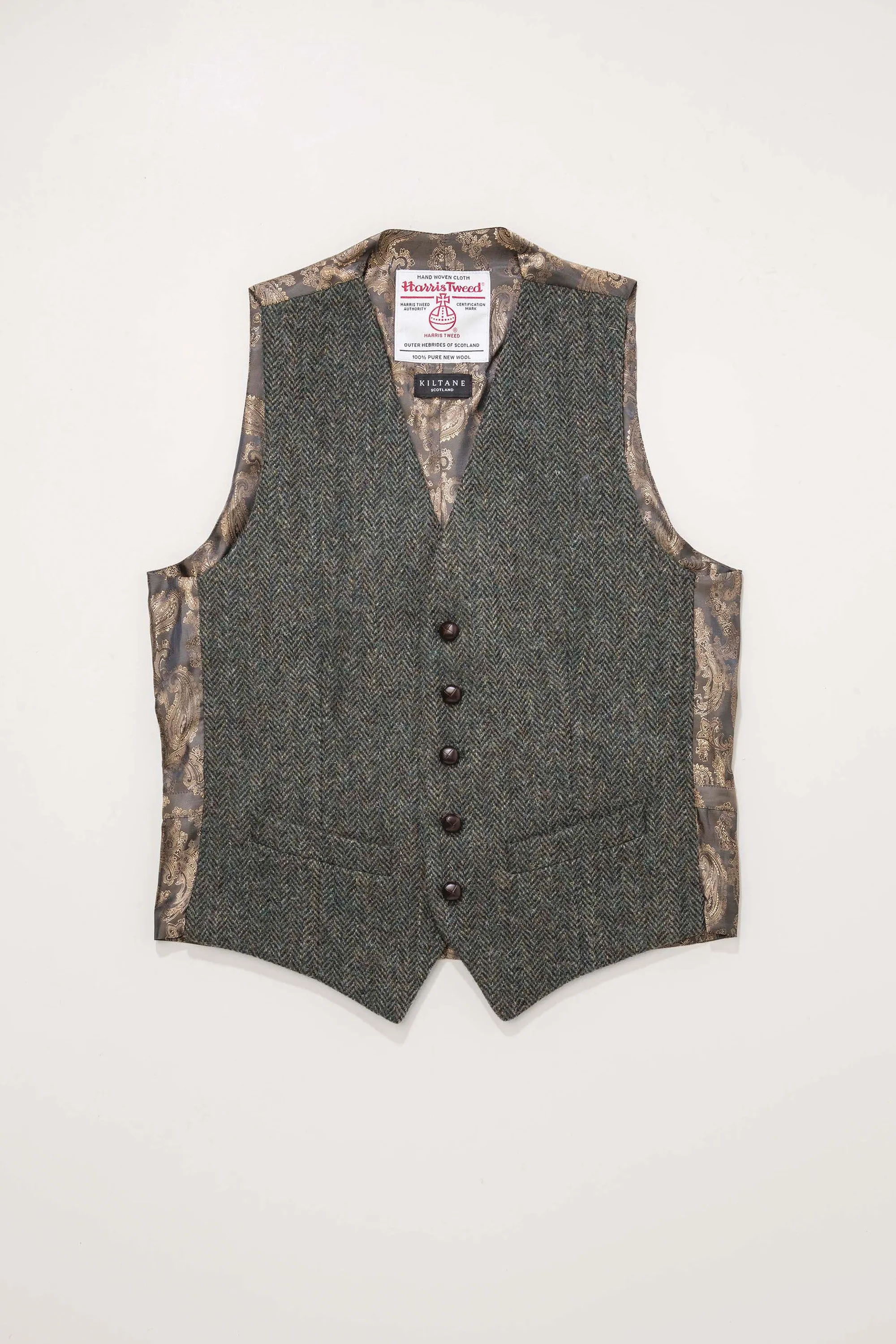 Harris Tweed Iain Waistcoat - Dark Green Herringbone