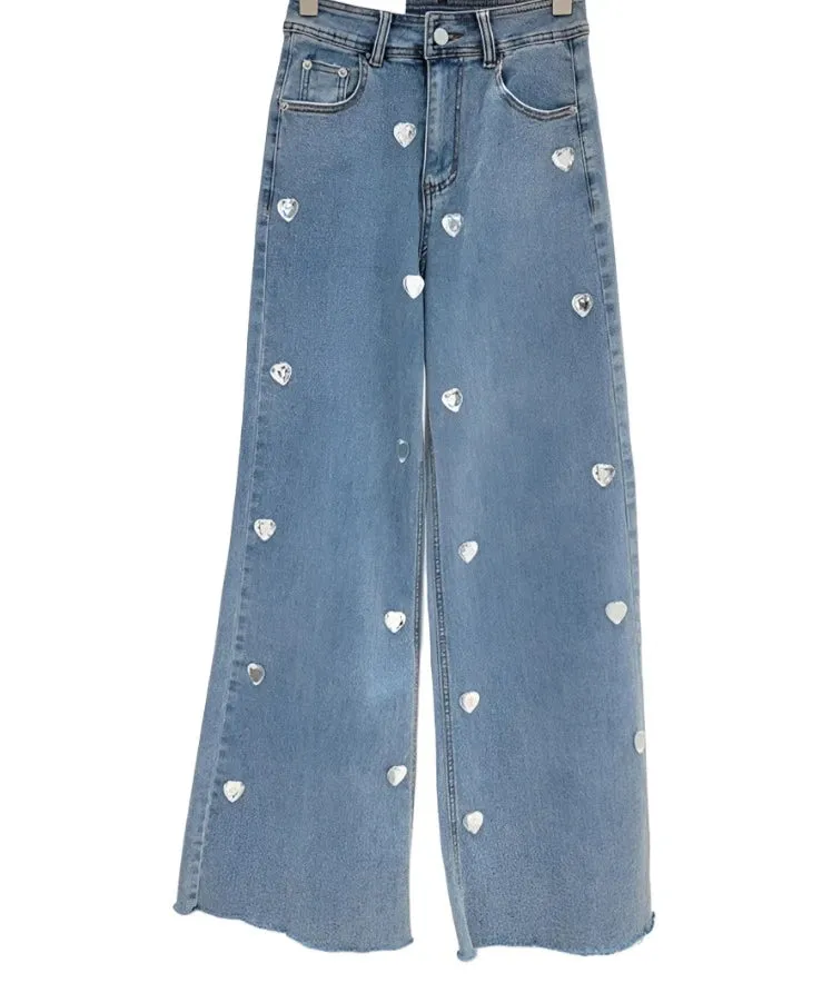 Heart-Shape Diamond Denim Jeans