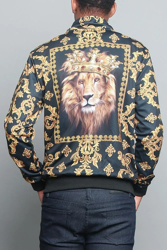 Jeweled Lion King Zip Up Track Jacket