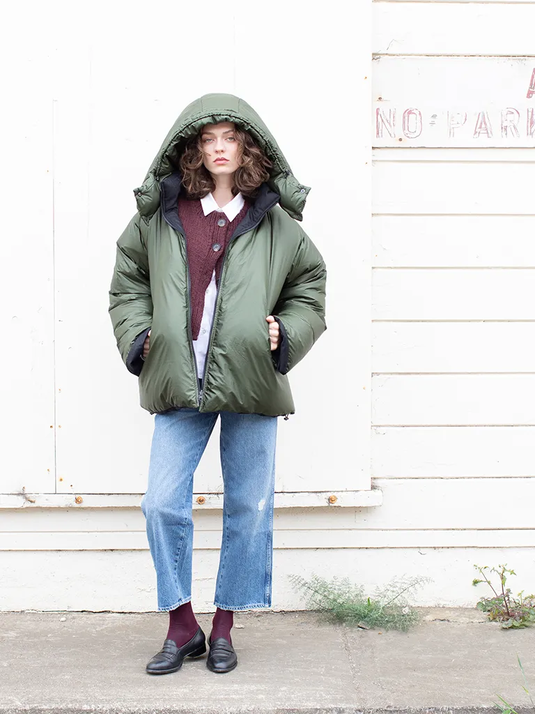 Khaki and Slate Odna Reversible Hooded Puffer Jacket