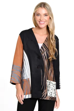 Knit Faux Suede Printed Jacket - Black