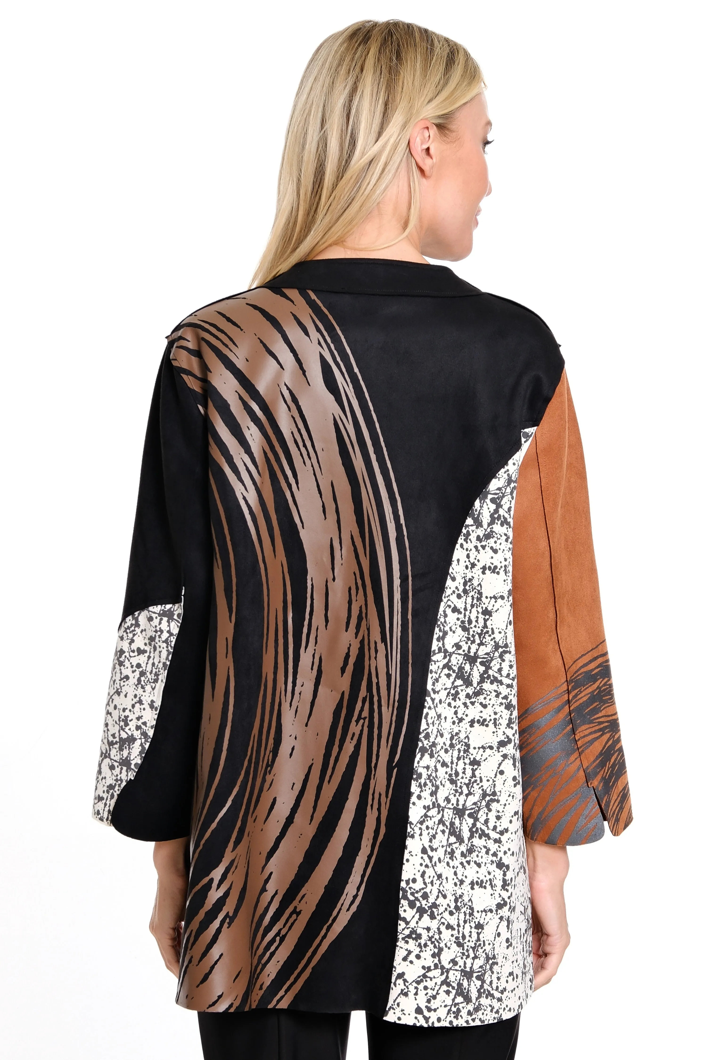 Knit Faux Suede Printed Jacket - Black