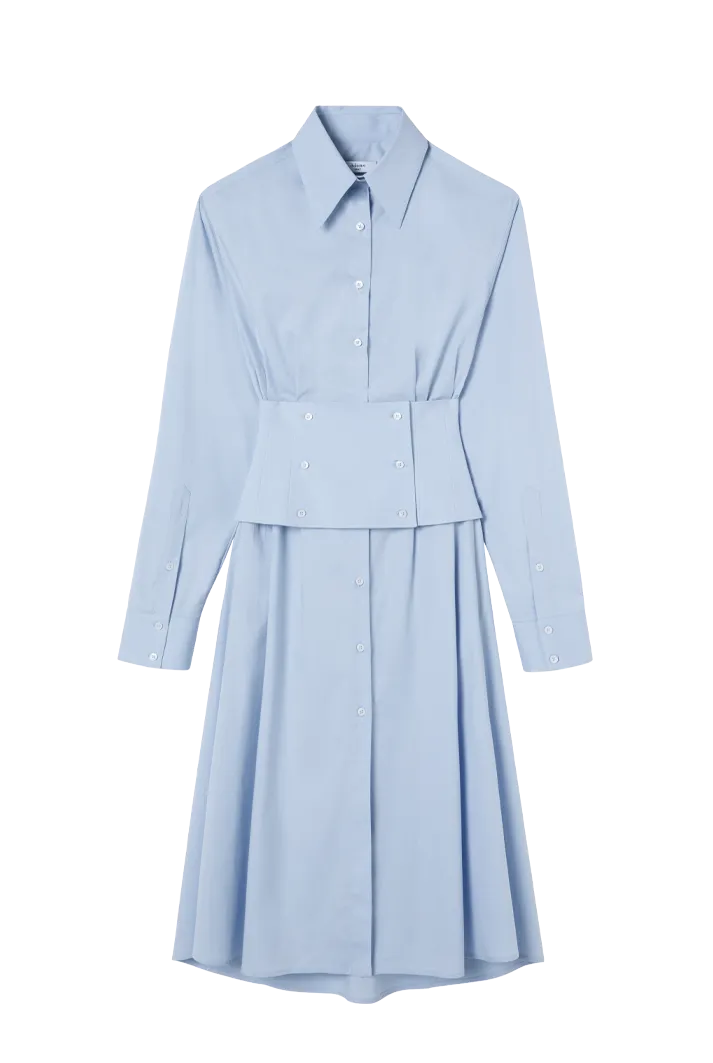 Light Blue Sculpting-Waist Belt Dress