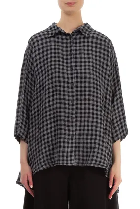 Loose Grey Check Linen Shirt