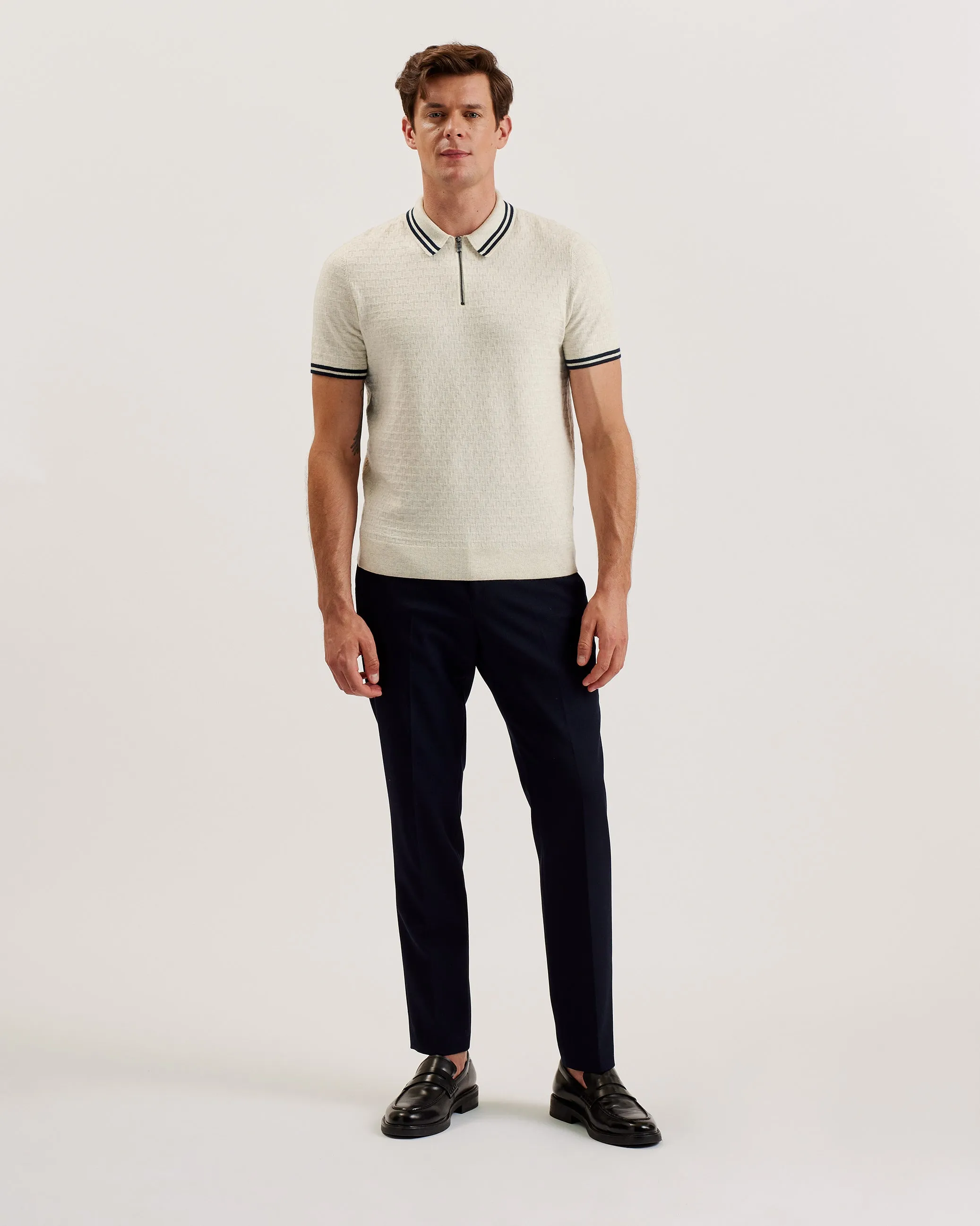 Mahani Short Sleeve T Textured Polo Shirt Beige