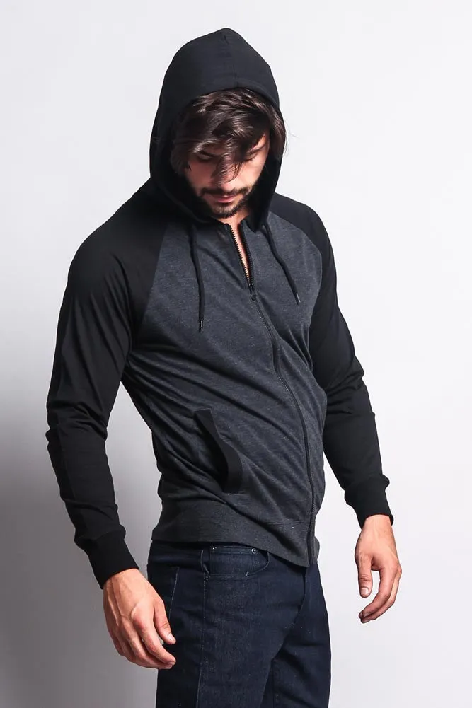 Men's Raglan Light Weight Zip Down Hoodie