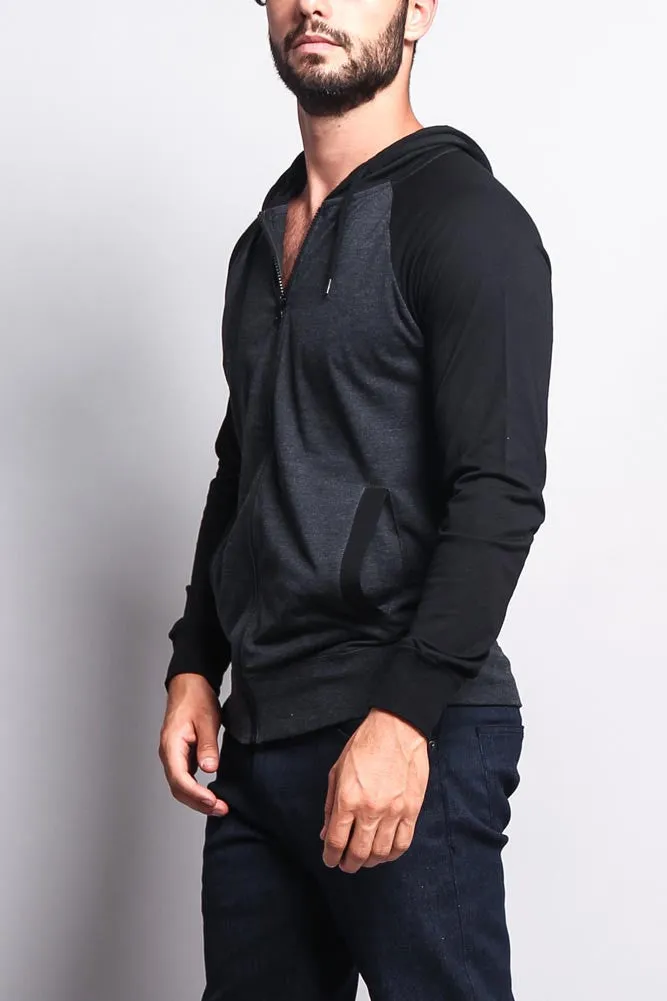 Men's Raglan Light Weight Zip Down Hoodie