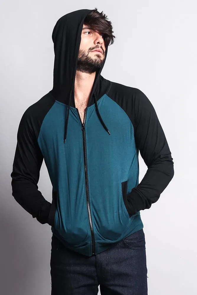 Men's Raglan Light Weight Zip Down Hoodie