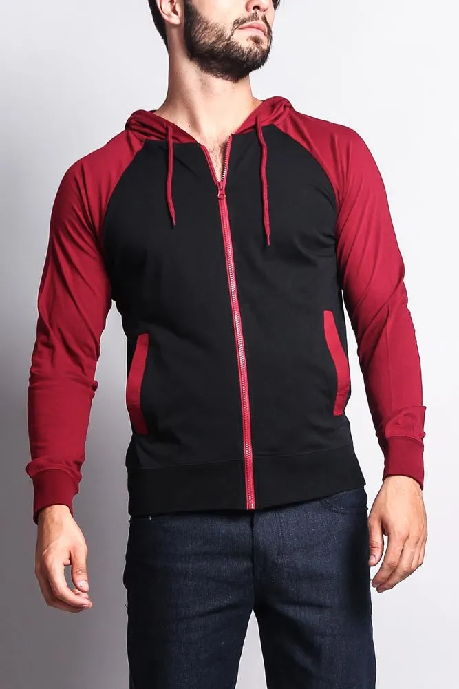 Men's Raglan Light Weight Zip Down Hoodie