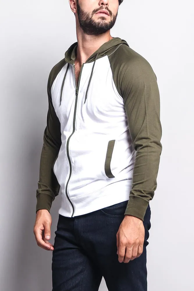 Men's Raglan Light Weight Zip Down Hoodie