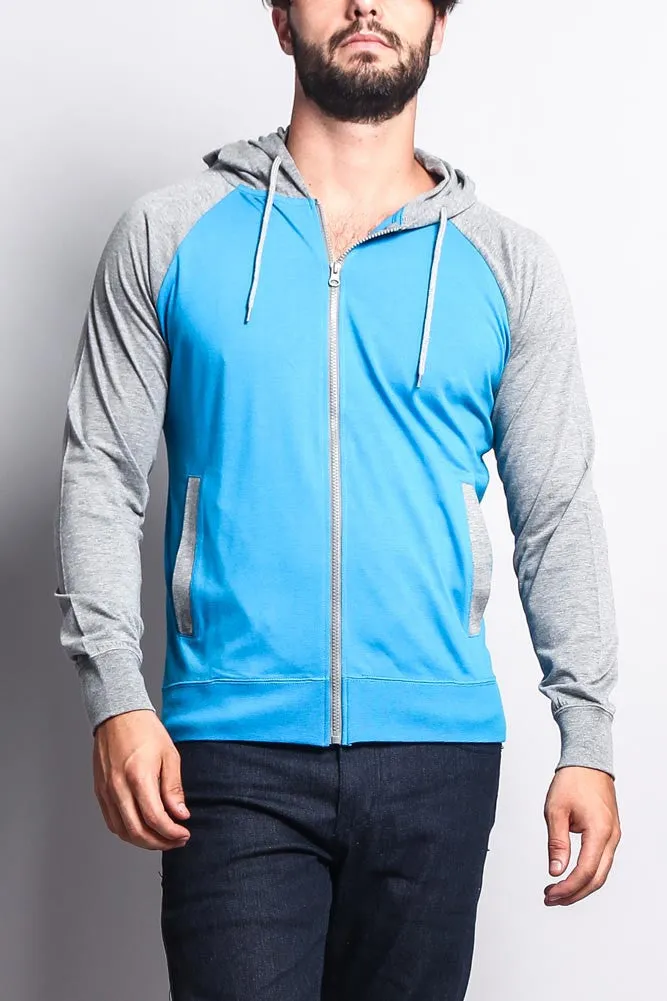 Men's Raglan Light Weight Zip Down Hoodie