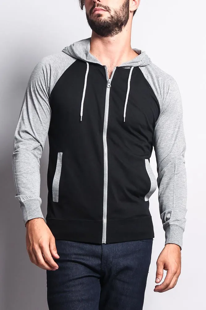 Men's Raglan Light Weight Zip Down Hoodie