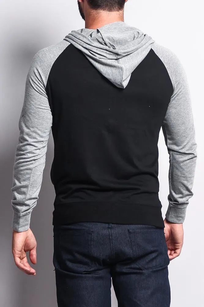 Men's Raglan Light Weight Zip Down Hoodie