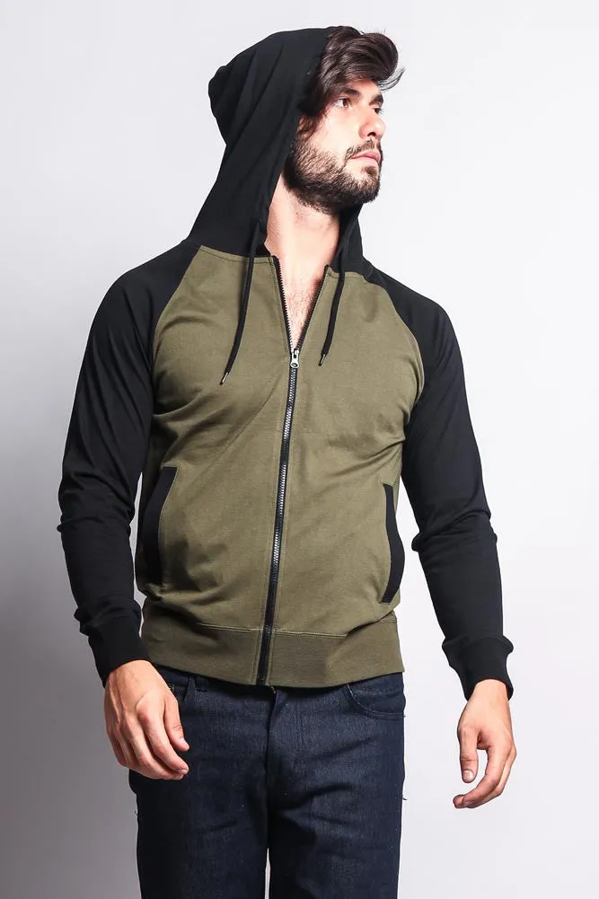 Men's Raglan Light Weight Zip Down Hoodie