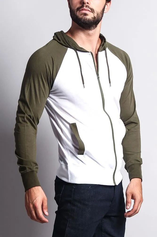 Men's Raglan Light Weight Zip Down Hoodie