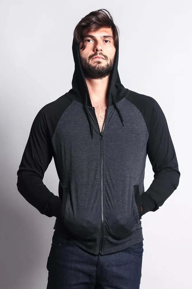 Men's Raglan Light Weight Zip Down Hoodie