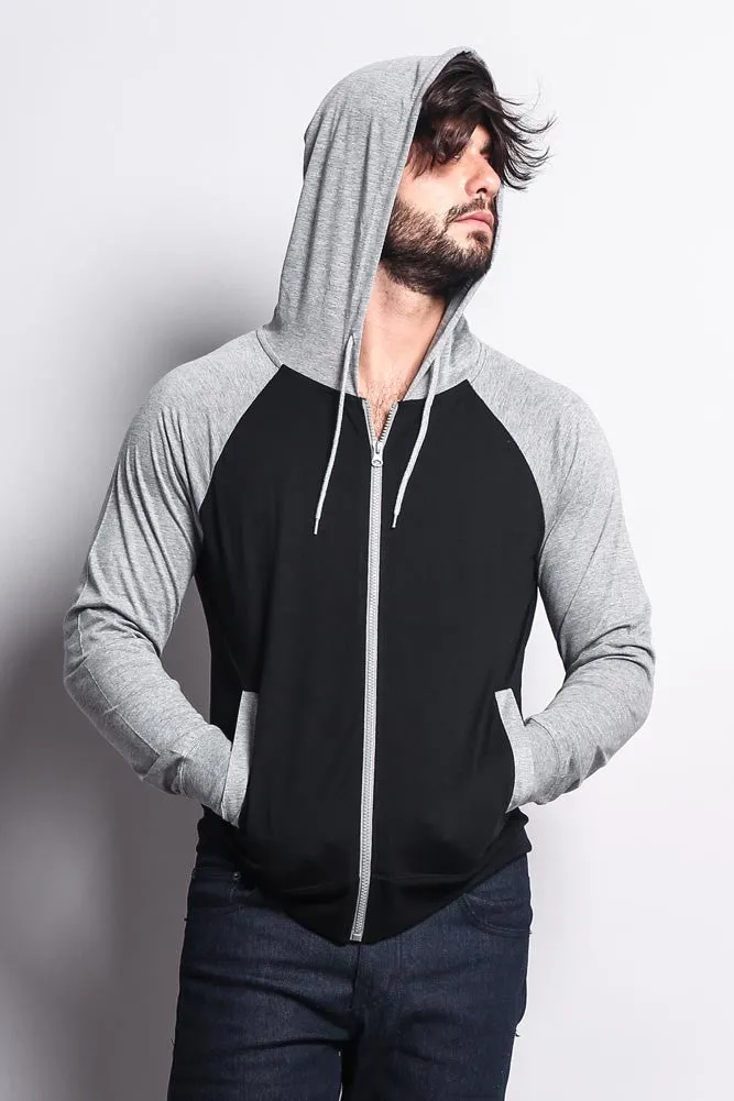 Men's Raglan Light Weight Zip Down Hoodie