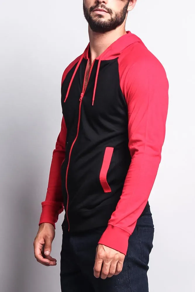 Men's Raglan Light Weight Zip Down Hoodie