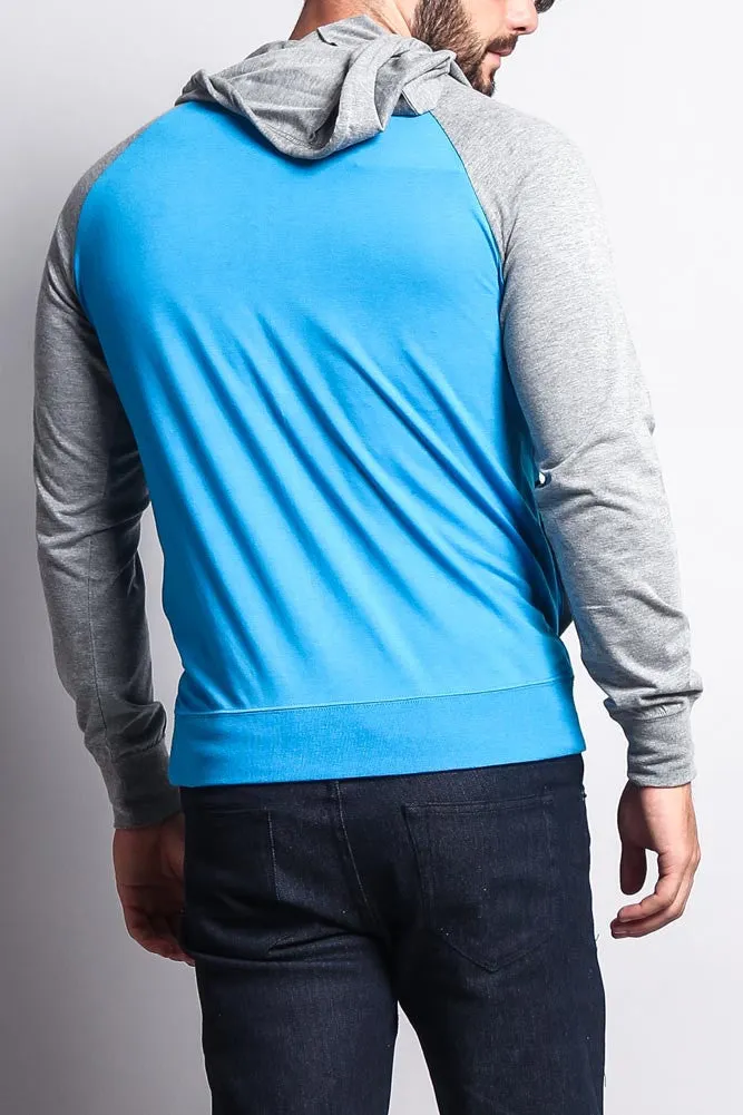 Men's Raglan Light Weight Zip Down Hoodie