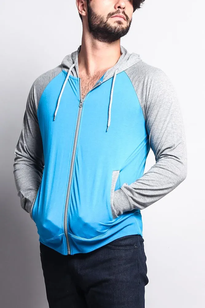 Men's Raglan Light Weight Zip Down Hoodie