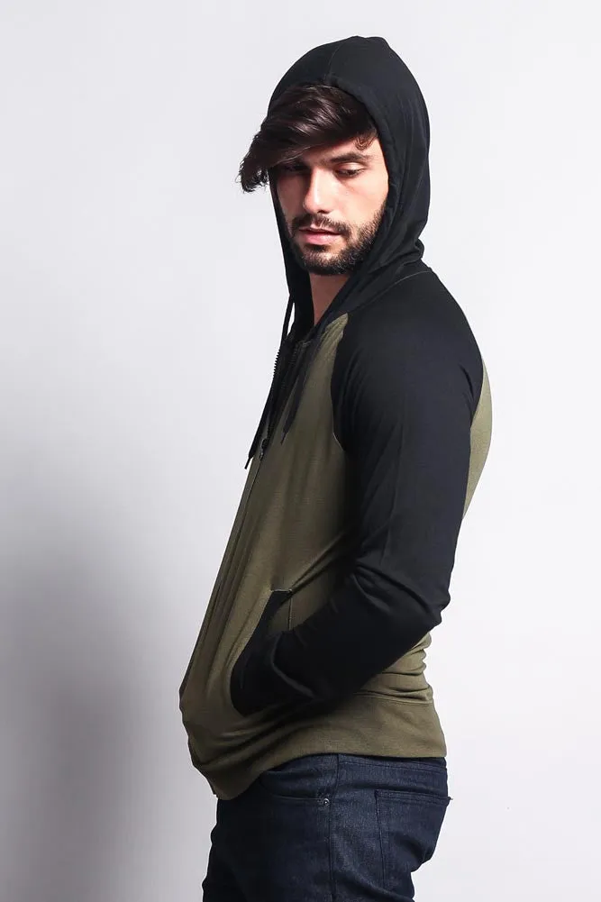 Men's Raglan Light Weight Zip Down Hoodie