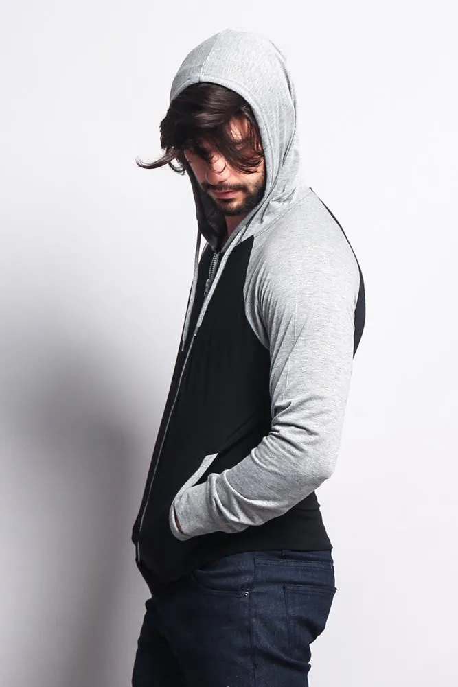 Men's Raglan Light Weight Zip Down Hoodie