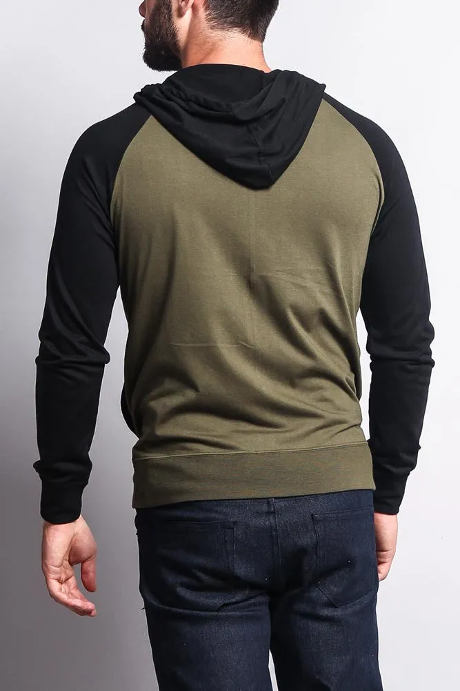 Men's Raglan Light Weight Zip Down Hoodie