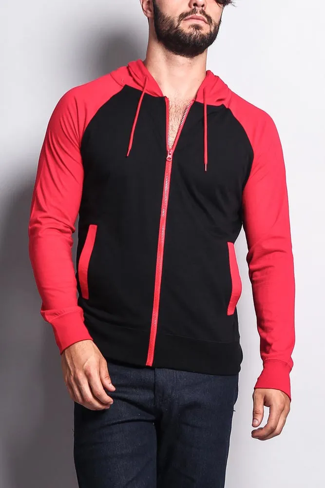 Men's Raglan Light Weight Zip Down Hoodie