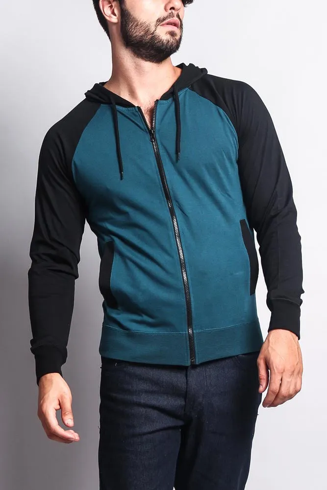 Men's Raglan Light Weight Zip Down Hoodie