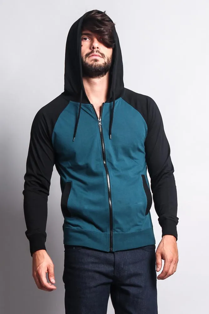 Men's Raglan Light Weight Zip Down Hoodie