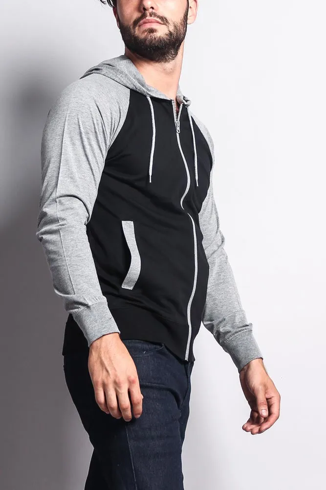 Men's Raglan Light Weight Zip Down Hoodie