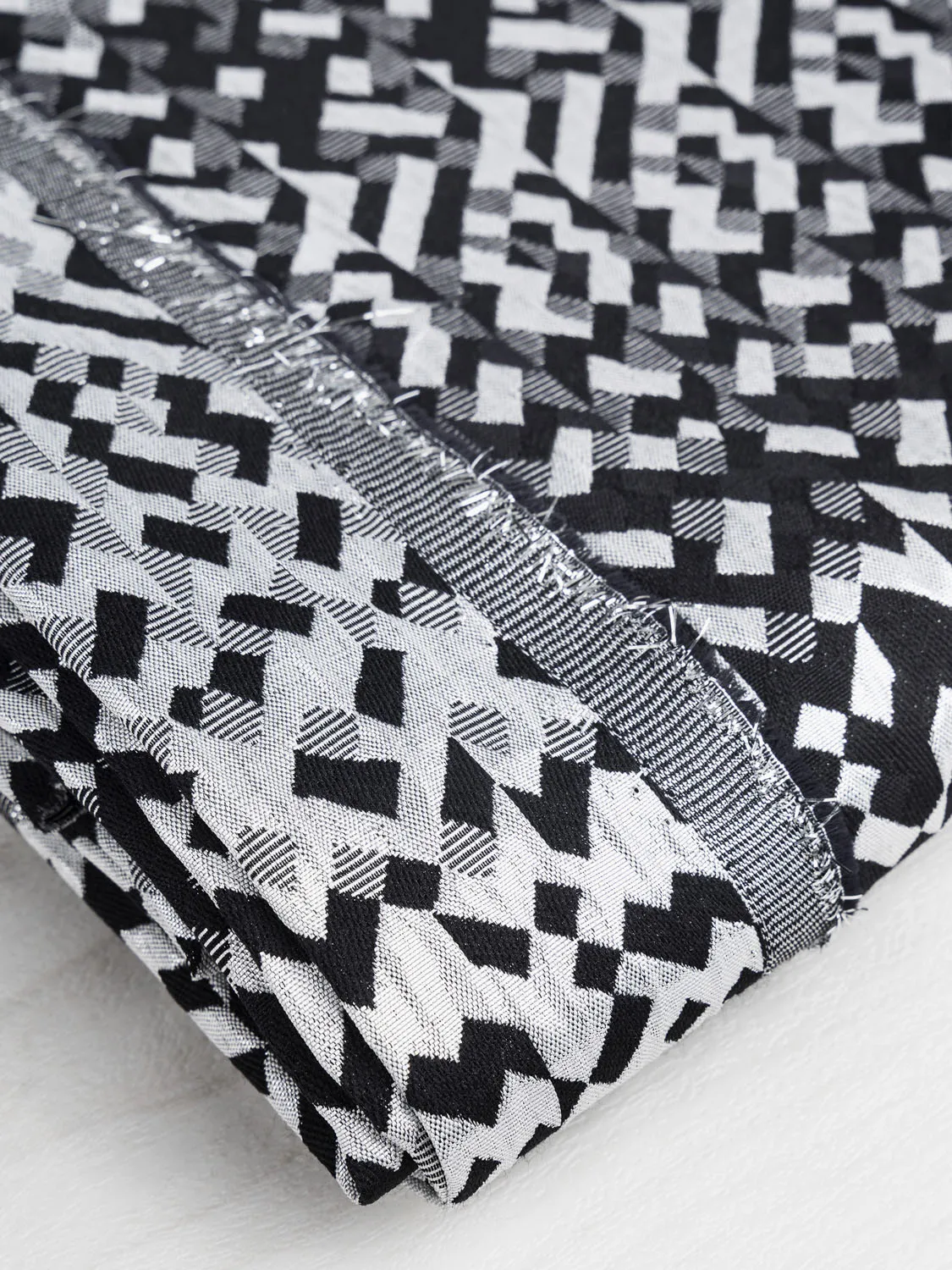 Metallic Geo Squares Jacquard - Silver   Black - Swatch