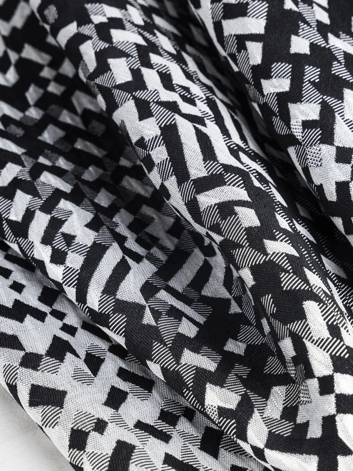 Metallic Geo Squares Jacquard - Silver   Black - Swatch