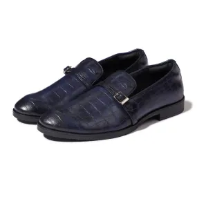 Morris- Blue Croco Belt Slipon