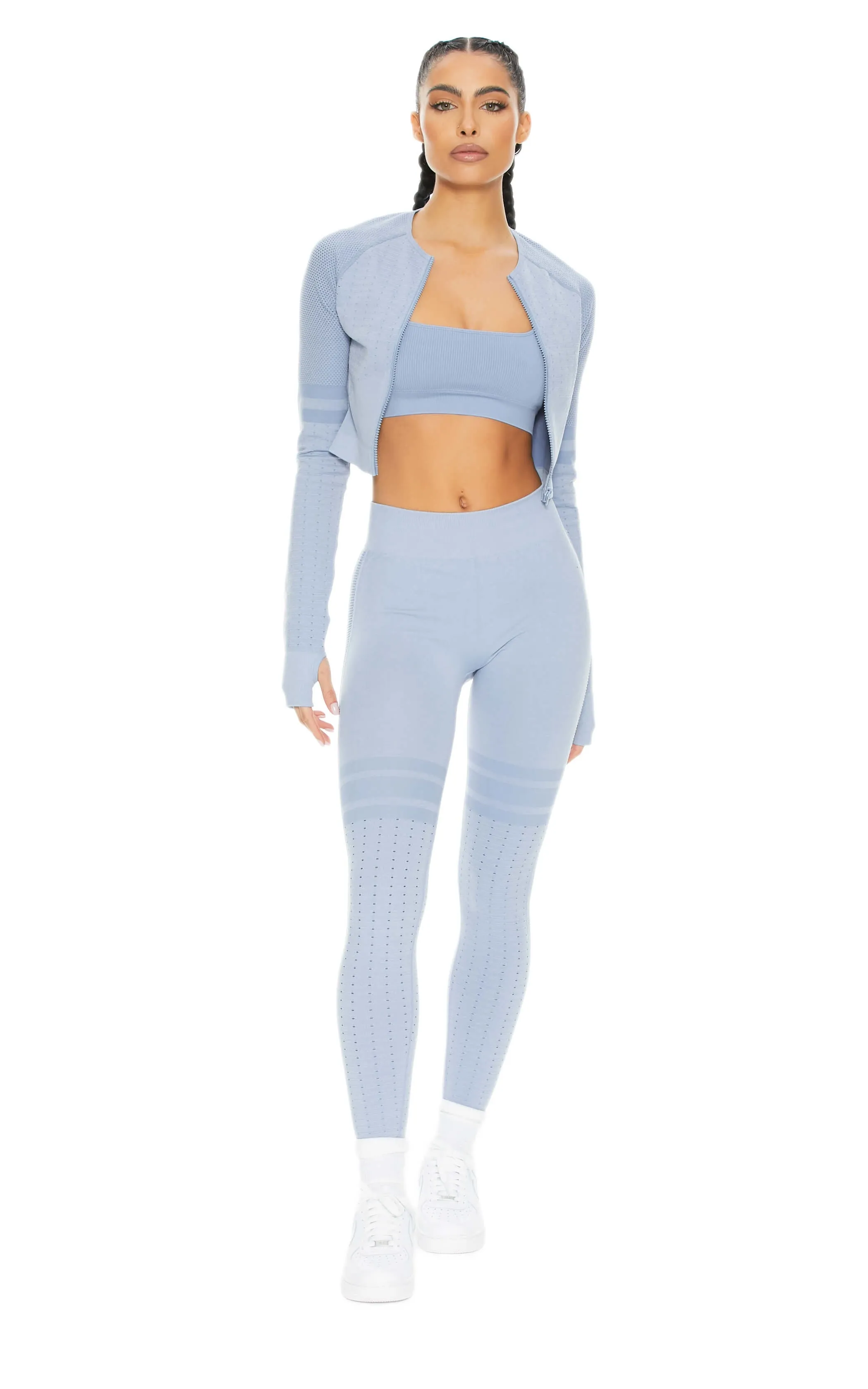 Play to Win Seamless Melange Crop Jacket w/ Thumbholes | Azure Melange