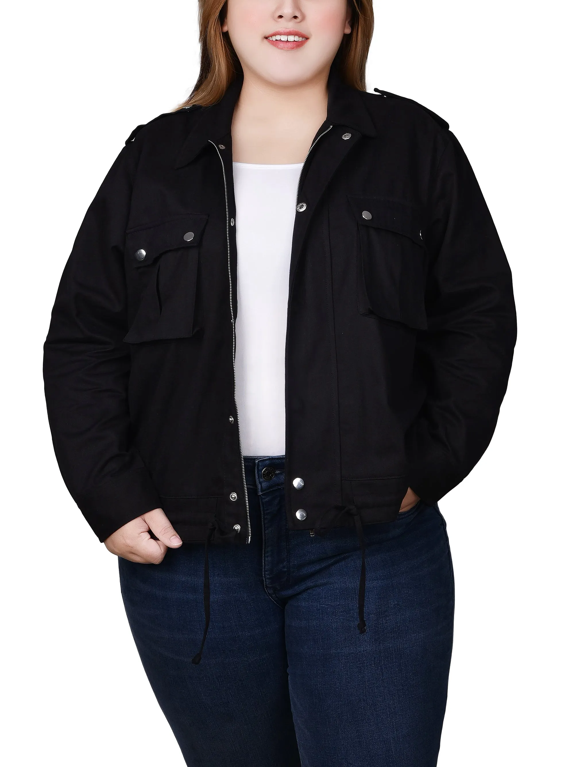 Plus Size Long Sleeve Twill Jacket